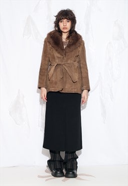 Vintage 70s Penny Lane Leather Coat in Brown