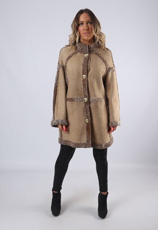 SHEEPSKIN SHEARLING SUEDE LEATHER COAT JACKET UK 14 (EA9M)