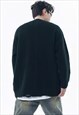 CABLE SWEATER DISTRESSED JUMPER RETRO TEXTURED TOP IN BLACK
