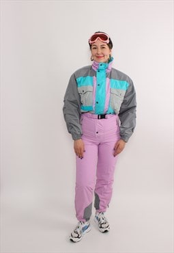 Vintage 90s one piece ski suit, pink ski suit, retro 