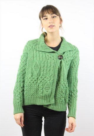 VINTAGE GREEN CROSSOVER ARAN CARDIGAN