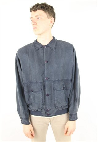 VINTAGE 90'S SILK NAVY BOMBER JACKET