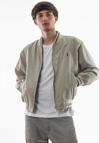VINTAGE YVES SAINT LAURENT YSL BOMBER 90S BEIGE CHECKED