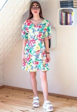 Bright colourful floral short sleeve dress