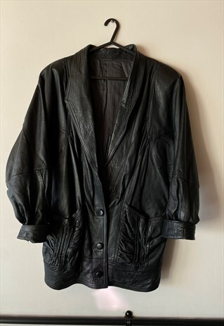 80s Oversized Black Leather Jacket 
