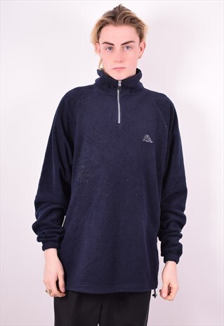 KAPPA MENS VINTAGE FLEECE JUMPER LARGE NAVY BLUE 90'S