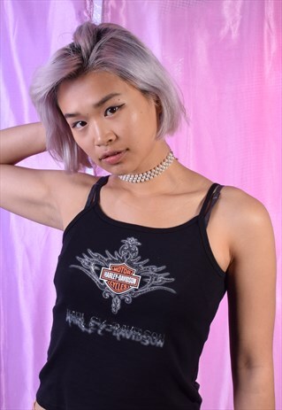 VINTAGE Y2K HARLEY DAVIDSON BLACK VEST TOP