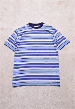 Vintage 90s BHS Blue Green Striped T Shirt