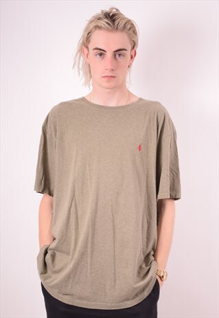 POLO RALPH LAUREN MENS VINTAGE T-SHIRT TOP XXL KHAKI 90S