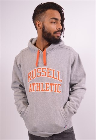 RUSSELL ATHLETIC MENS VINTAGE HOODIE JUMPER LARGE GREY 90S