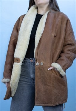 Vintage  Leather Jacket Warm in Brown M