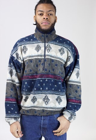 VINTAGE 90S PATTERNED QUARTER-ZIP FLEECE
