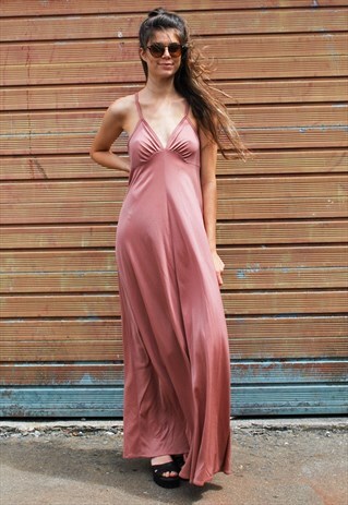 VINTAGE 70S PINK MAXI SLIP DRESS