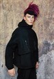 FLEECE BOMBER JACKET FLUFFY GRUNGE PUFFER RETRO COAT BLACK