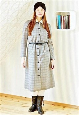 Vintage grey long sleeve shirt dress with white collar