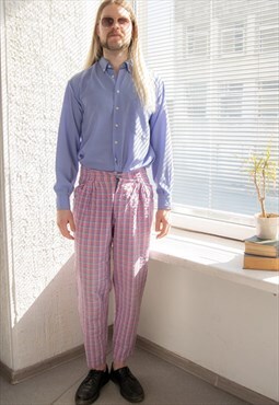 Vintage 70's Pink/Purple Checked Cotton Trousers