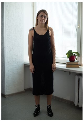 VINTAGE 90'S BLACK KNITTED MIDI DRESS