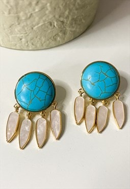 Western Turquoise & Mother of Pearl Droplet Earrings