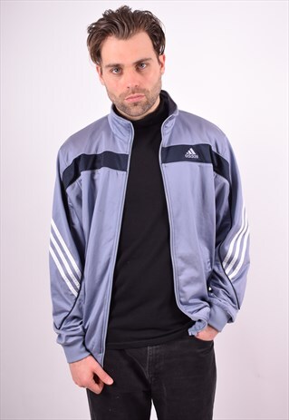 ADIDAS MENS VINTAGE TRACKSUIT TOP JACKET LARGE GREY 90'S