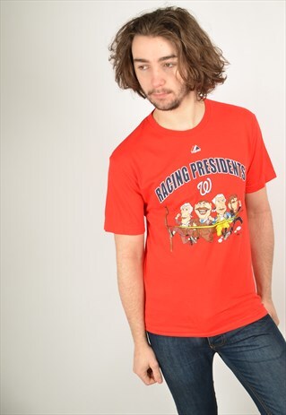 VINTAGE RACING PRESIDENTS GRAPHIC PRINT T-SHIRT RED