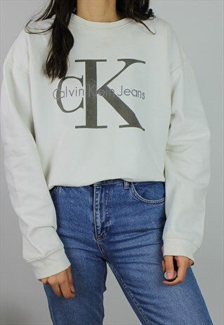 VINTAGE CK CALVIN KLEIN SWEATSHIRT JUMPER W STATEMENT LOGO