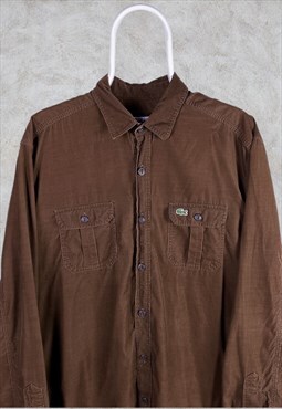 Vintage Lacoste Brown Corduroy Shirt Long Sleeve Medium 42