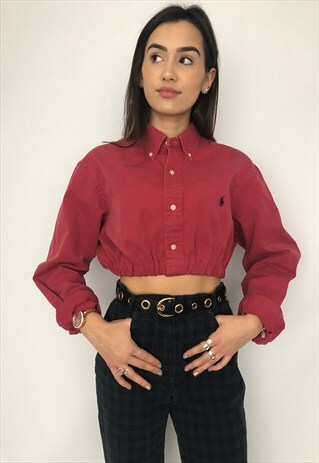 RALPH LAUREN CROP TOP RE-WORKED SHIRT ELASTICATED WAIST