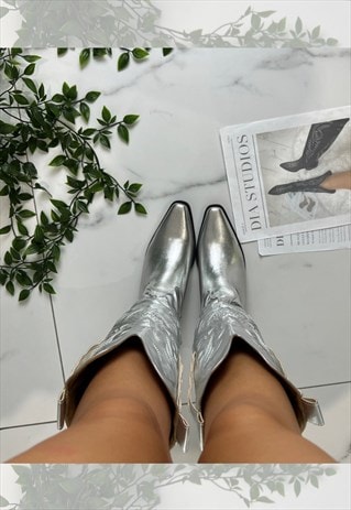 COWBOY BOOTS SILVER WESTERN COWGIRL BOOTS