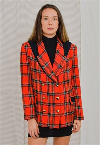 MAWIT BLAZER RED CHECKERED VINTAGE 80S TWEED JACKET TARTAN