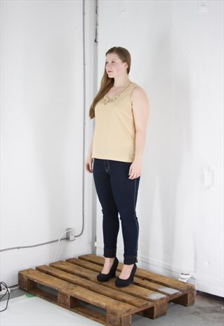 ON SALE BEIGE EMBROIDERED TANK COLLAR TOP