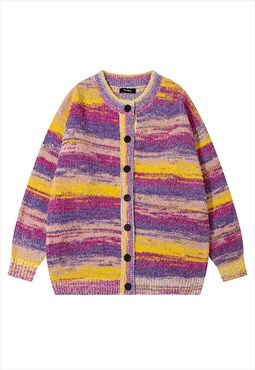 Gradient stripe cardigan woolen jumper rainbow pullover