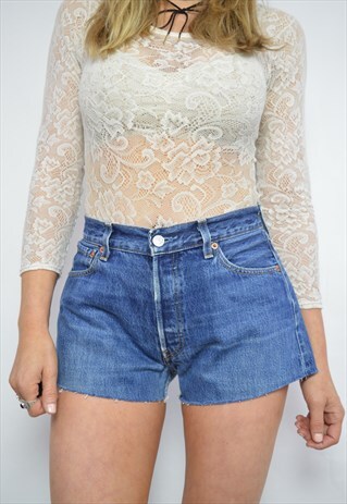 VINTAGE 90S LEVI'S 501BLUE WASH HIGH WAIST JEAN SHORTS RETRO