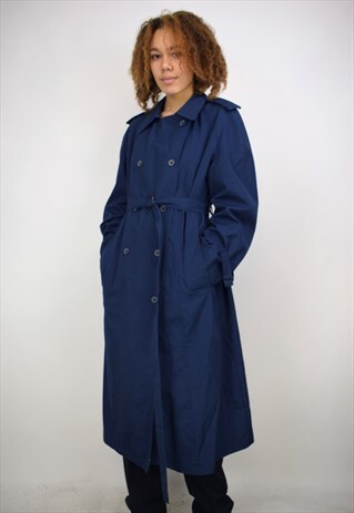 VINTAGE 90S RICH NAVY BELTED TRENCH COAT