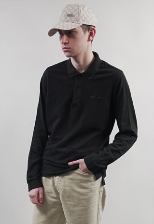 VINTAGE 90'S LOTTO BLACK LONG SLEEVE POLO T-SHIRT