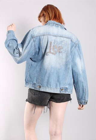 VINTAGE 90S LEE EMBROIDERED LOGO FADED DENIM JACKET