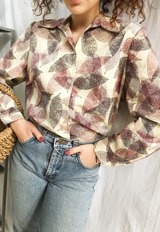 VINTAGE 90S BOTANICA LEAF PRINT HAUTE BOHEME BLOUSE TOP
