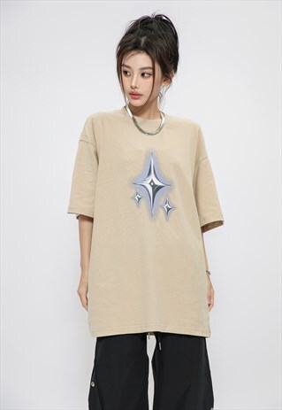 GALAXY PRINT T-SHIRT SPACE TEE GRUNGE STAR TOP IN CREAM