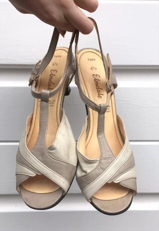 WOMENS VINTAGE 80S BEIGE HEELED SANDALS HEELS SHOES