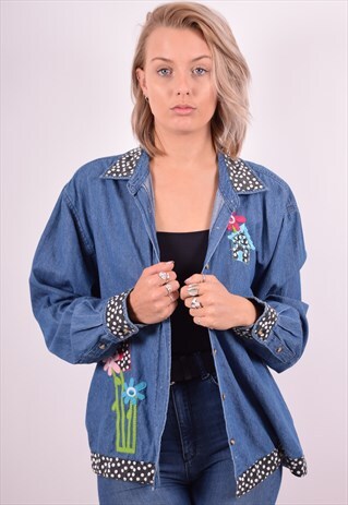WOMENS VINTAGE DENIM SHIRT LARGE BLUE 90S