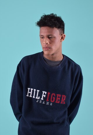 NAVY TOMMY HILFIGER JEANS EMBROIDERED FLEECE JUMPER