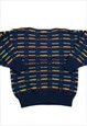 VINTAGE 3D KNIT 90S MULTICOLOURED BAGGY FIT RETRO JUMPER