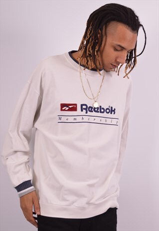 REEBOK MENS VINTAGE SWEATSHIRT JUMPER XL WHITE 90S