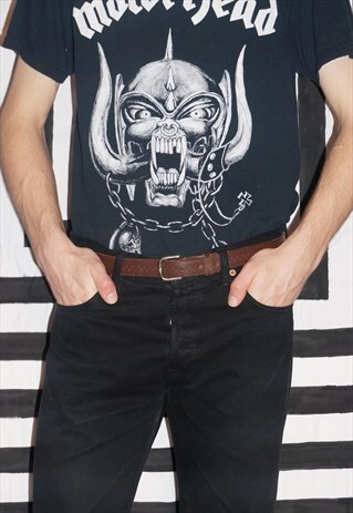 VINTAGE 90'S BROWN PATTERNED LEATHER BELT