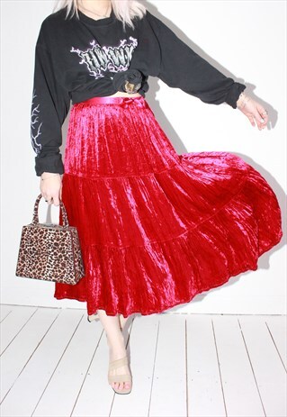 VINTAGE 70S RED VELVET SKIRT