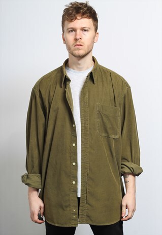 VINTAGE CORDUROY CORD SHIRT GREEN