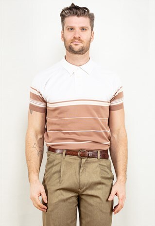 Vintage 70's Men Banlon Polo Shirt in Brown