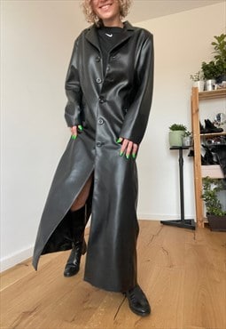 Vintage Eco Leather Matrix Long Coat