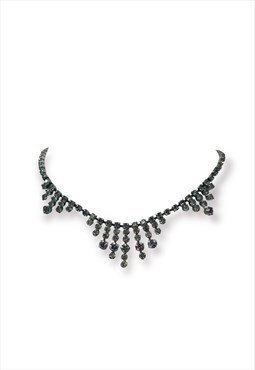 Womens vintage drop necklace silver tone diamonte 
