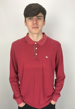 VINTAGE BURBERRY LONDON SLIM FIT LONG SLEEVE POLO SHIRT