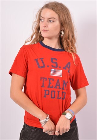 VINTAGE POLO RALPH LAUREN T-SHIRT TOP RED